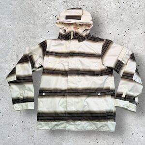Burton Women’s Snowboard Jacket Brown Cream Stripe Hooded Sz M Dryride
